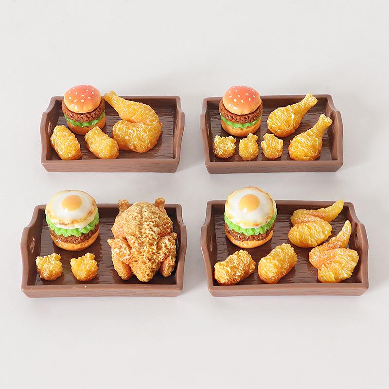 Mini Dollhouse Fried Chicken Tray Ornament - DIY Hamburger Scene with Chicken Leg Accessories