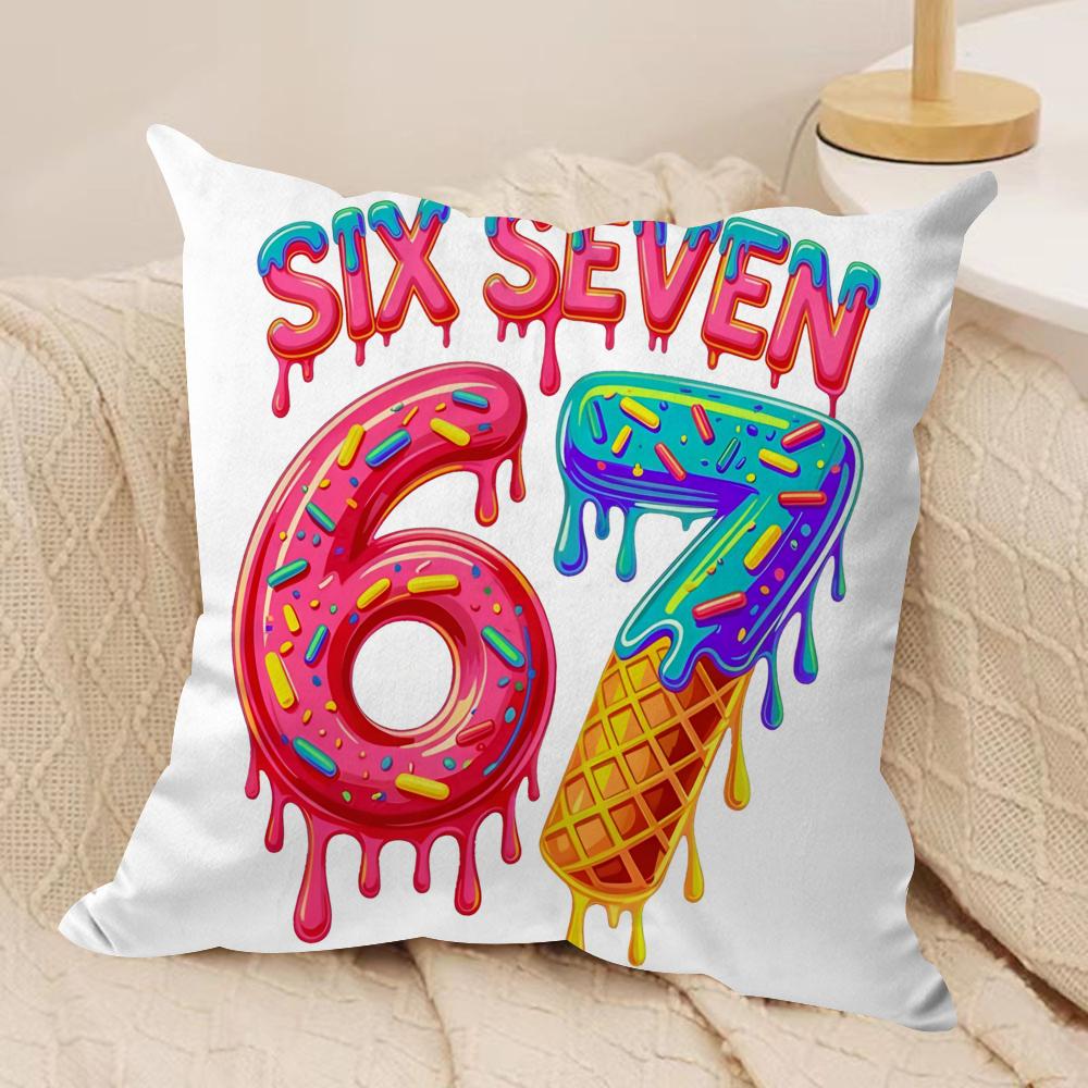 six seven Cushion Cover Soft Plush Fabric DoubleSided Printed Cushion Covers for All Seasons Modern HomeDecor Gift