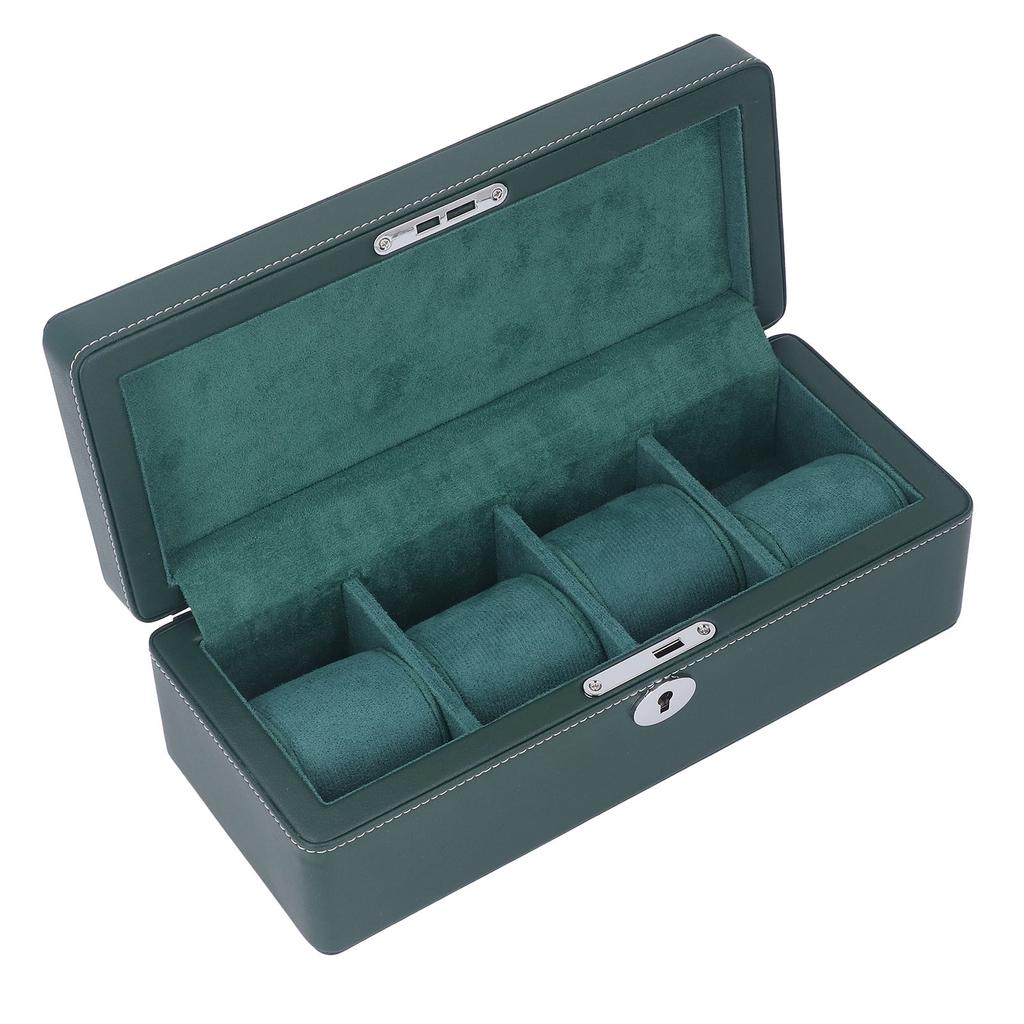4-Schlitz Uhrenbox Organizer mit Schlüssel Mikrofaserleder Grün Exquisite Uhrenaufbewahrungsbox