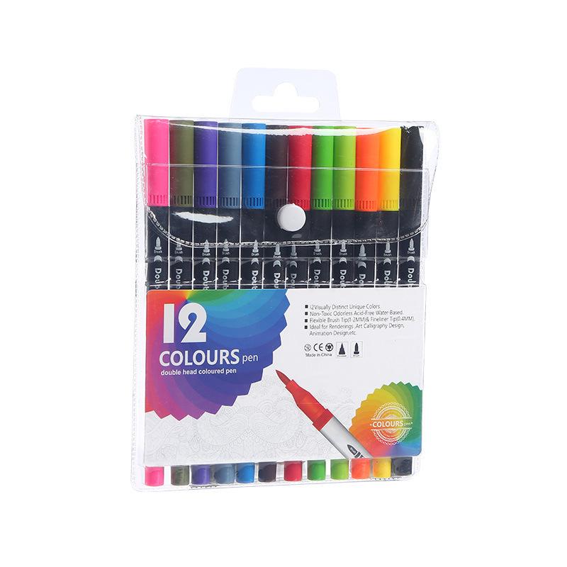120-Color Double-Ended Watercolor & Fineliner Pens - Washable Children's Art Brush Set