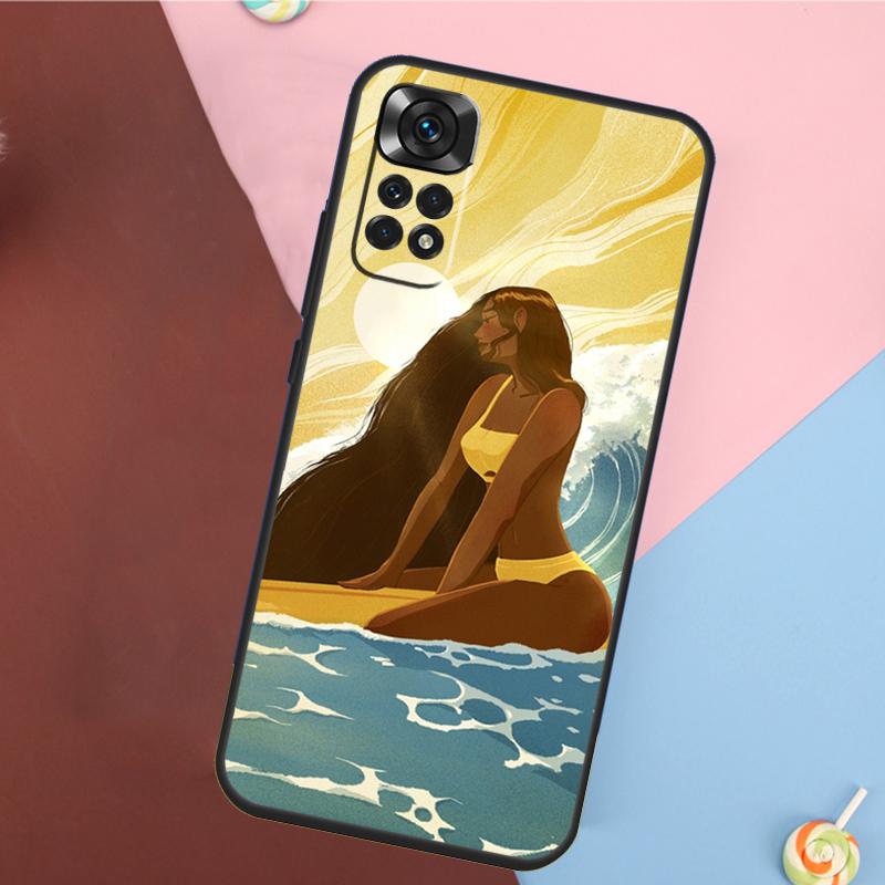 Surfboard Surfing Surf Girl Cover For Xiaomi Redmi Note 14 13 12 9 10 11 Pro 9S 10S 11S 12S Redmi 14C 10C 12C 13C Case