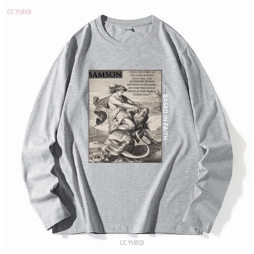 Samson and the Lion Build Your Temple Bible Pump cover sword Gym T Shirt man women long or short sleeves vintage Washed fashion