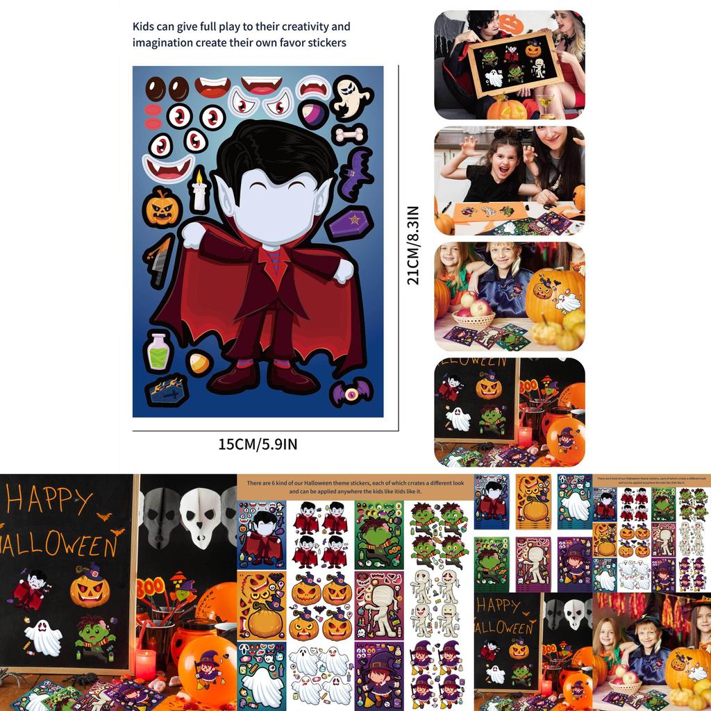 Adorable Halloween Themed Vampire Pumpkin Puzzle Stickers For Kids Crafting Fun
