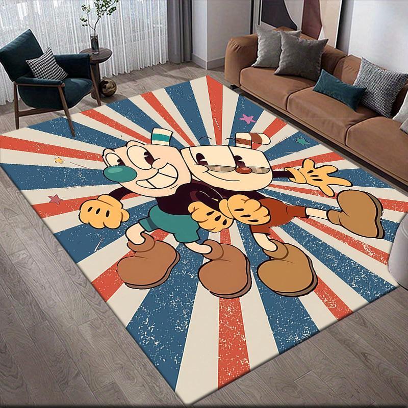 Cuphead Flannel Pattern Square Carpet,Area Rug,Carpet Rug for Living Room Bedroom Sofa Playroom Decor,Non-slip Floor Mat