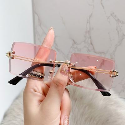 Gradientowe Różowe Stylowe Damskie Okulary Przeciwsłoneczne Kwadratowe Retro Dekoracyjne Osłony Przeciwsłoneczne Outdoorowe Podróżne Okulary Przeciwsłoneczne z Ochroną UV