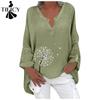Blusas y camisas de cuello en V de manga larga con estampado de flores y estampado informal de primavera y otoño para mujer