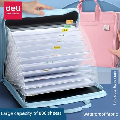 Deli File Holder Student Folder Multi-Layer Insert Info Booklet A4 Book Clip Test Paper Storage Sorting Bag