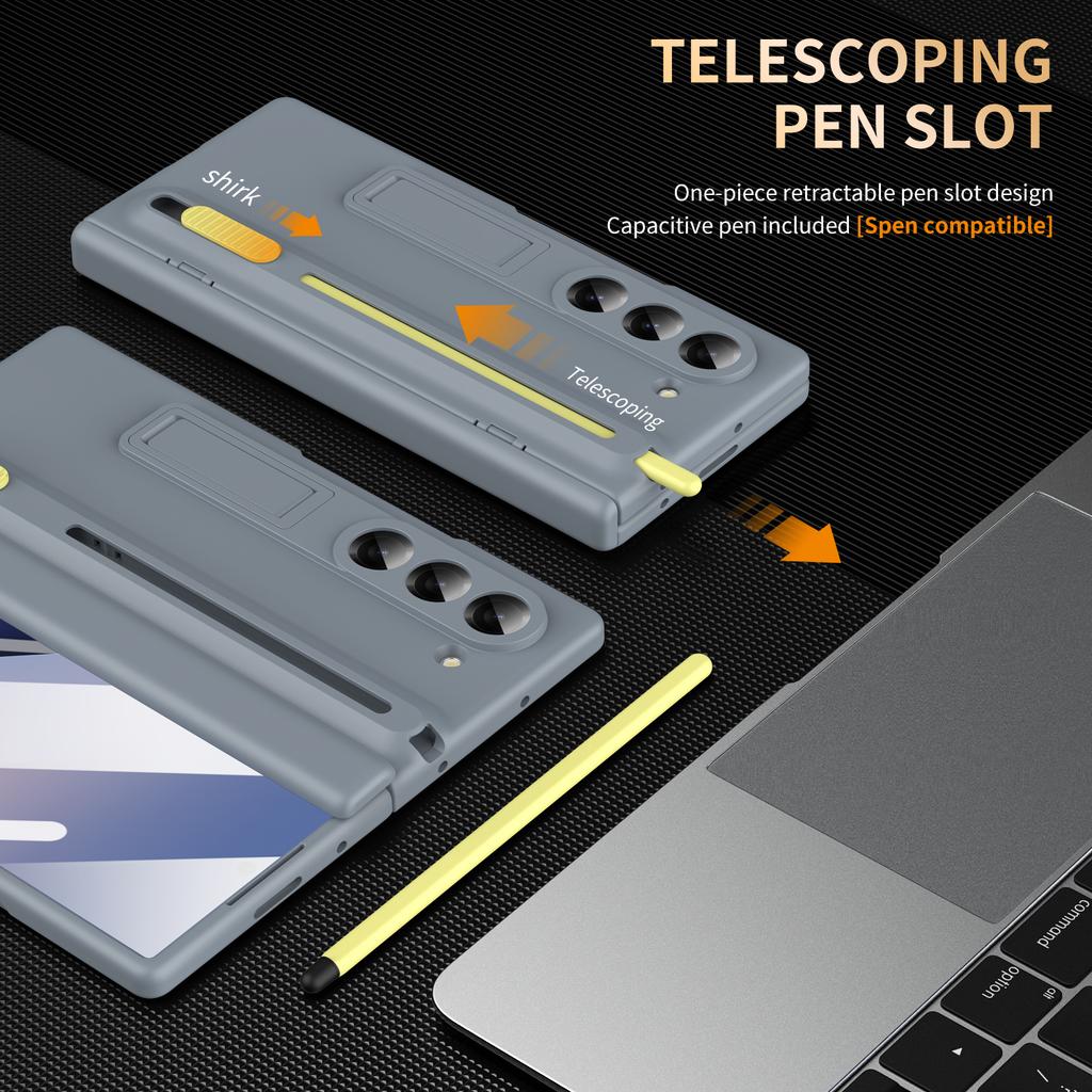 For Samsung Galaxy Z Fold 3 4 5 6 5G Case Magnetic Hinge Screen Glass Film Retractable Pen Slot Bracket Cover For Galaxy Z Fold6