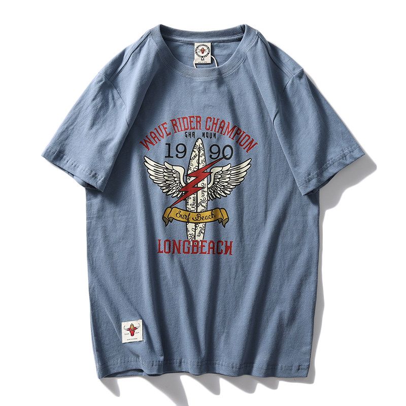 Export Tail Single Cut Label American Retro Short Sleeve T-shirt Men's Ins Fashion Brand All-Matching Pure Cotton Export Menswear Undershirt