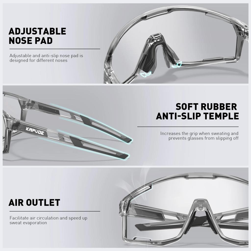 Kapvoe Photochromic Cycling Glasses Sunglasses for Men's Cycle Sun Glasses MTB UV400 Goggles Woman Road Bike Bicycle Eyewear