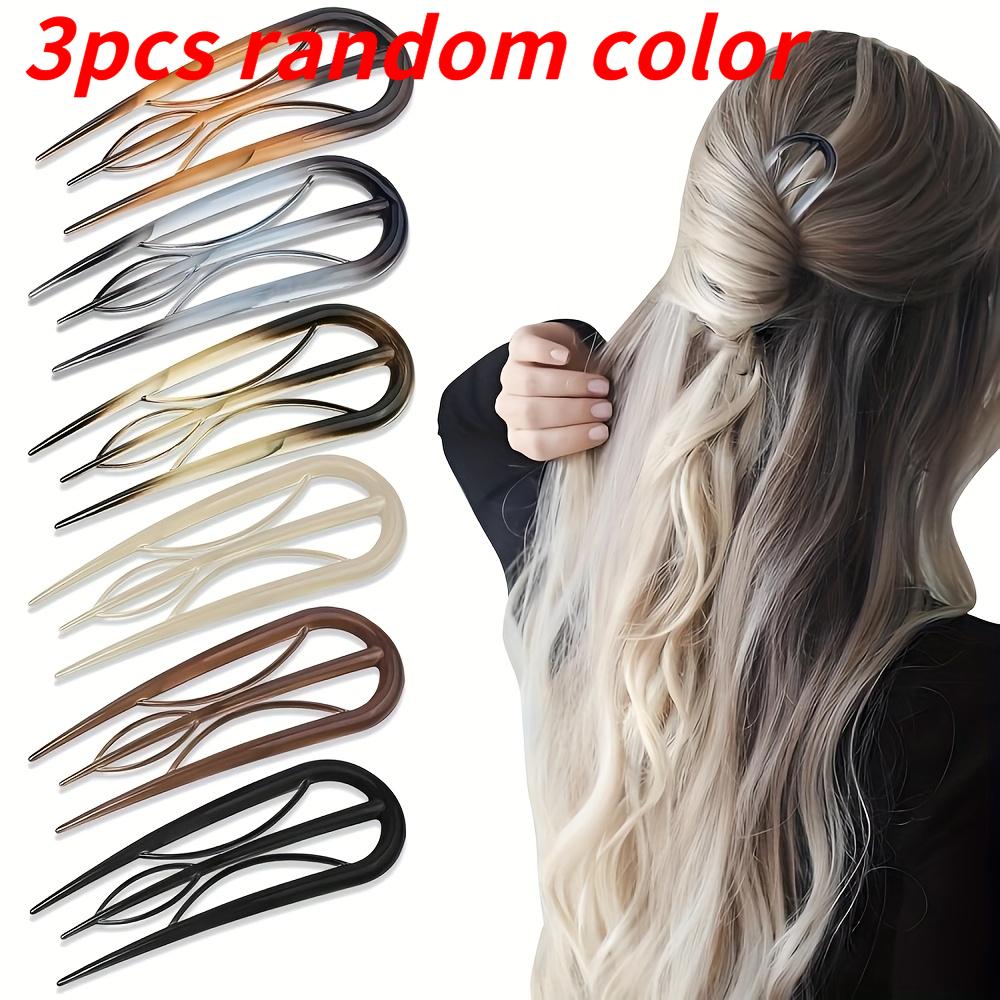 3pcs Random Multi-color Gradient U-shaped Hairpin Simple Coiled Hairpin Daily Styling Antique Style Exquisite Niche Headwear