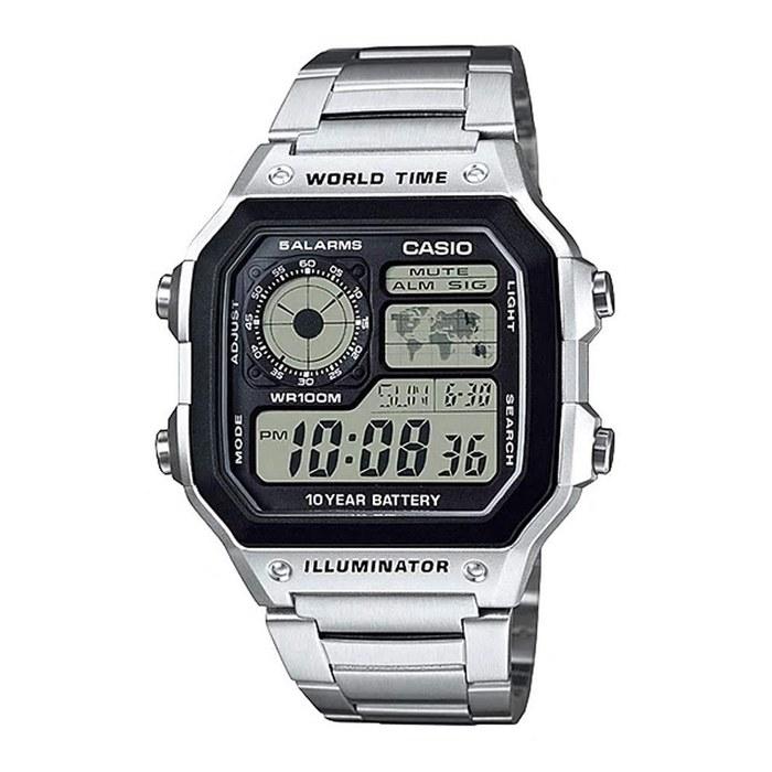 Casio World Time Digital Men s Watch AE-1200WHD-1AV (Silver Metal Band)