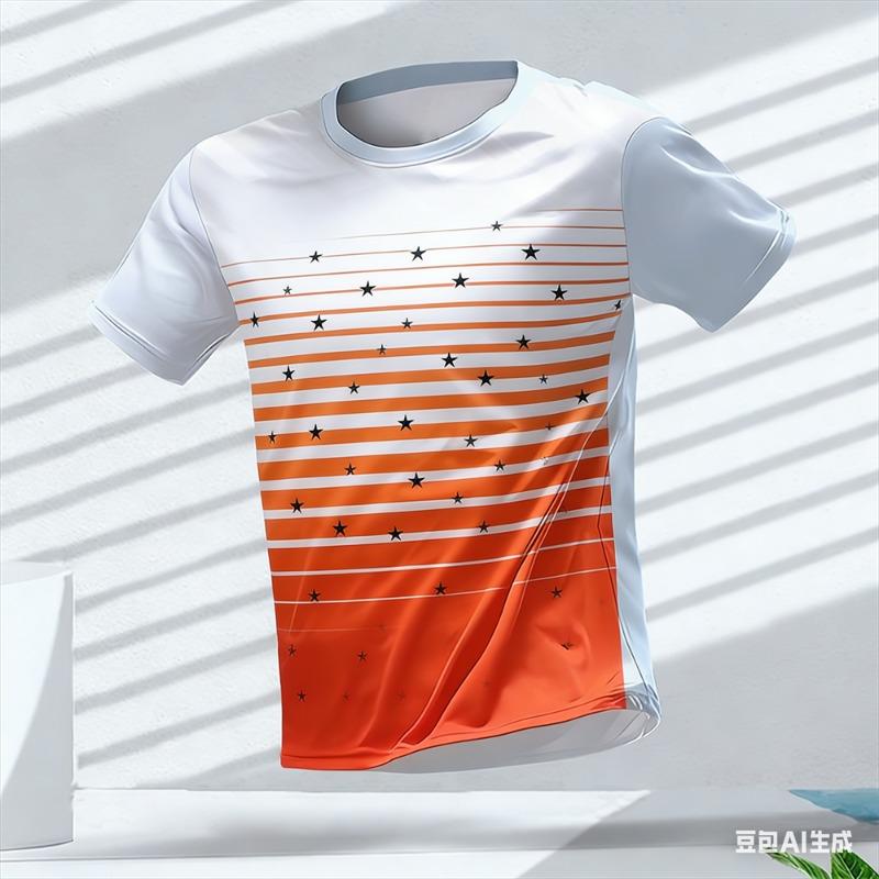 Men Sports Tee High Elastic Gradient Geometric Print Breathable Training Top