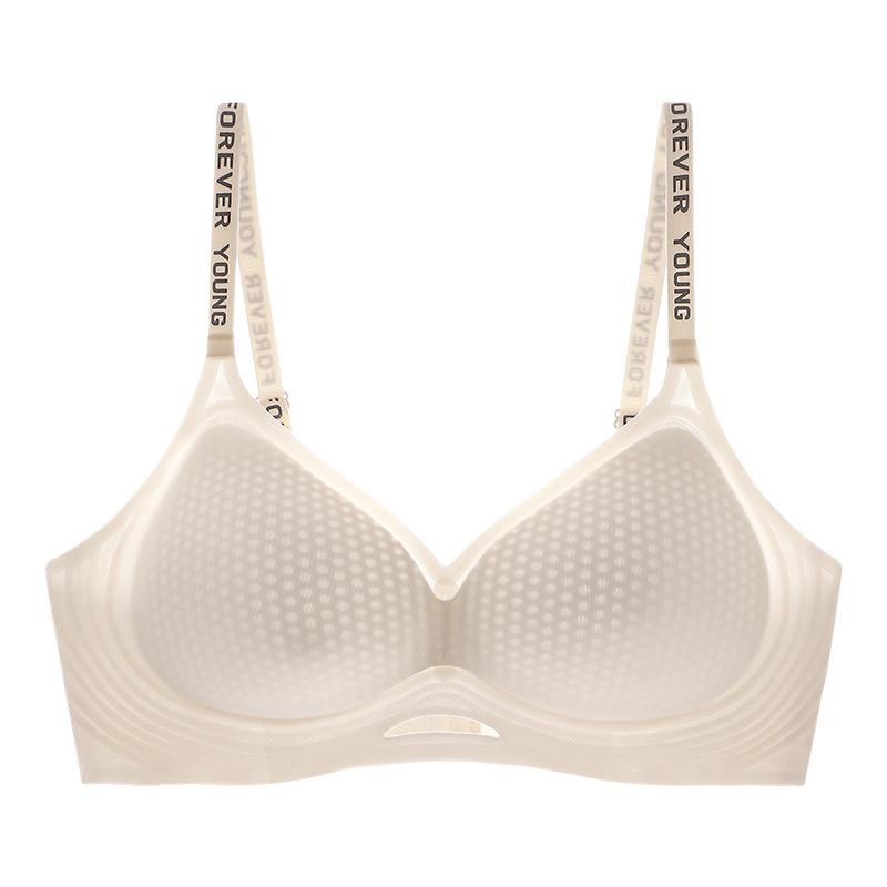Thin Ice Silk Seamless Lingerie Women's Gathering Bra Thin Letter Shoulder Strap Breathable Bra Push Up Bra