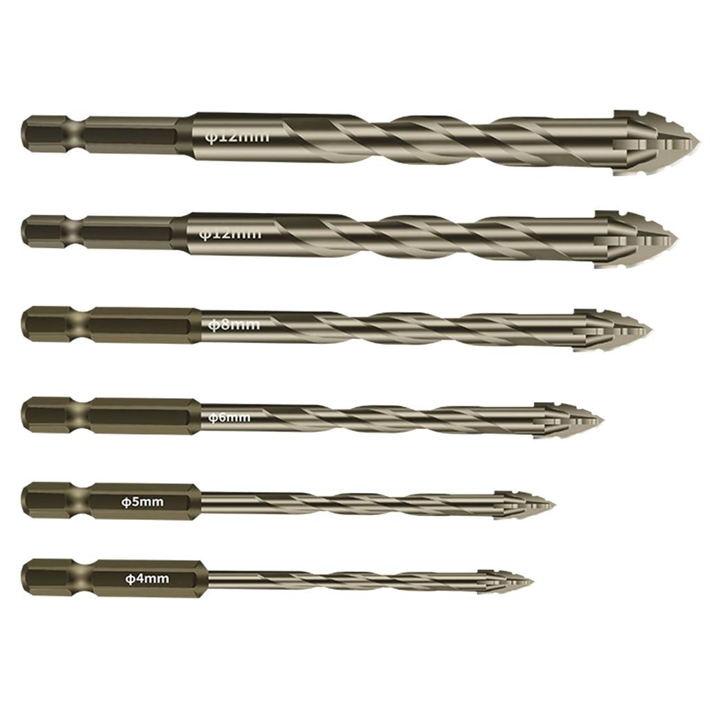 Serrated Tile Drill Bit Four-Edged Hexagonal Shank Drill Bit Drilling Tool for Glass Ceramic Concrete Brick