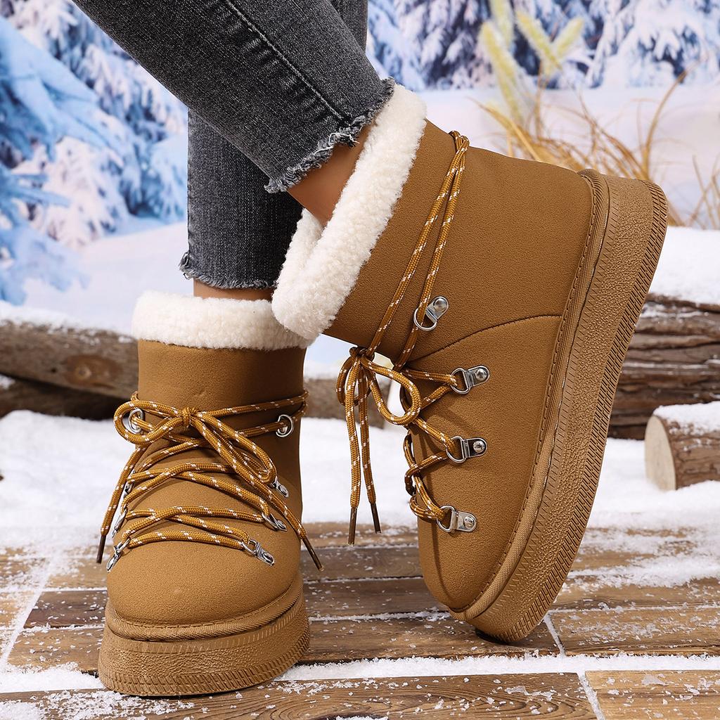Winter Comfortable Thick Soled Non Slip Women'S Boots Fashionable New Round Toe Suede Sexy Lace Up Buckle Casual Snow Boots
