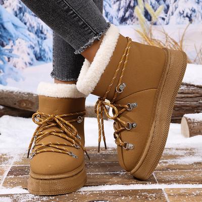 Winter Comfortable Thick Soled Non Slip Women's Boots Fashionable  Round Toe Suede Sexy Lace Up Buckle Casual Snow Boots