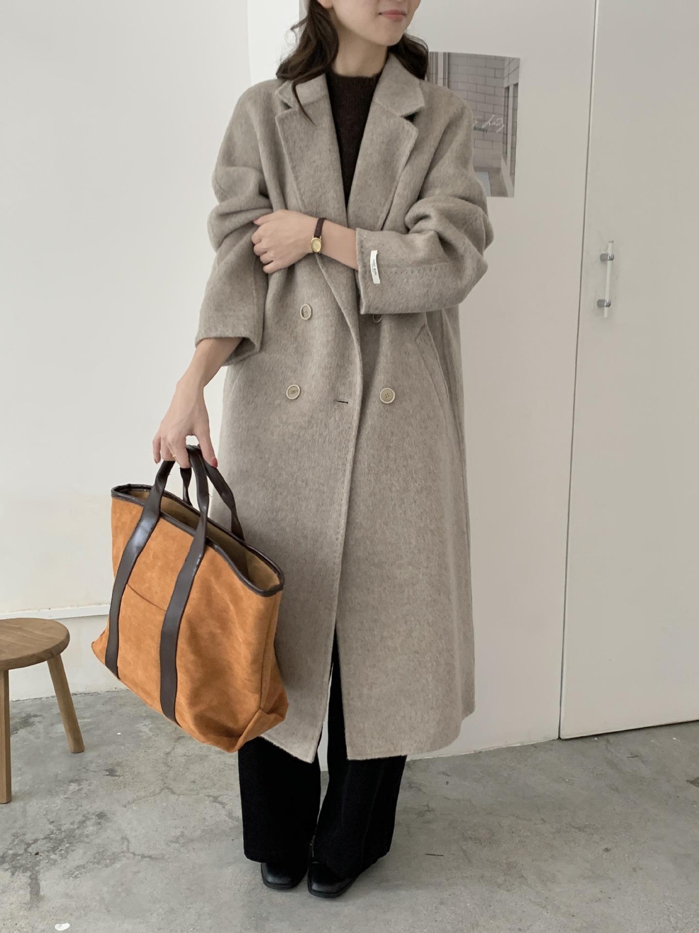 

Q504 Нежно-розовое пальто из верблюжьей шерсти женское классическое двубортное темпераментное универсальное шерстяное пальто M