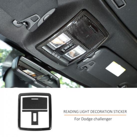 3pcs Roof Reading Light Lamp Cover Trim for Dodge Challenger 2015 + Carbon Fiber