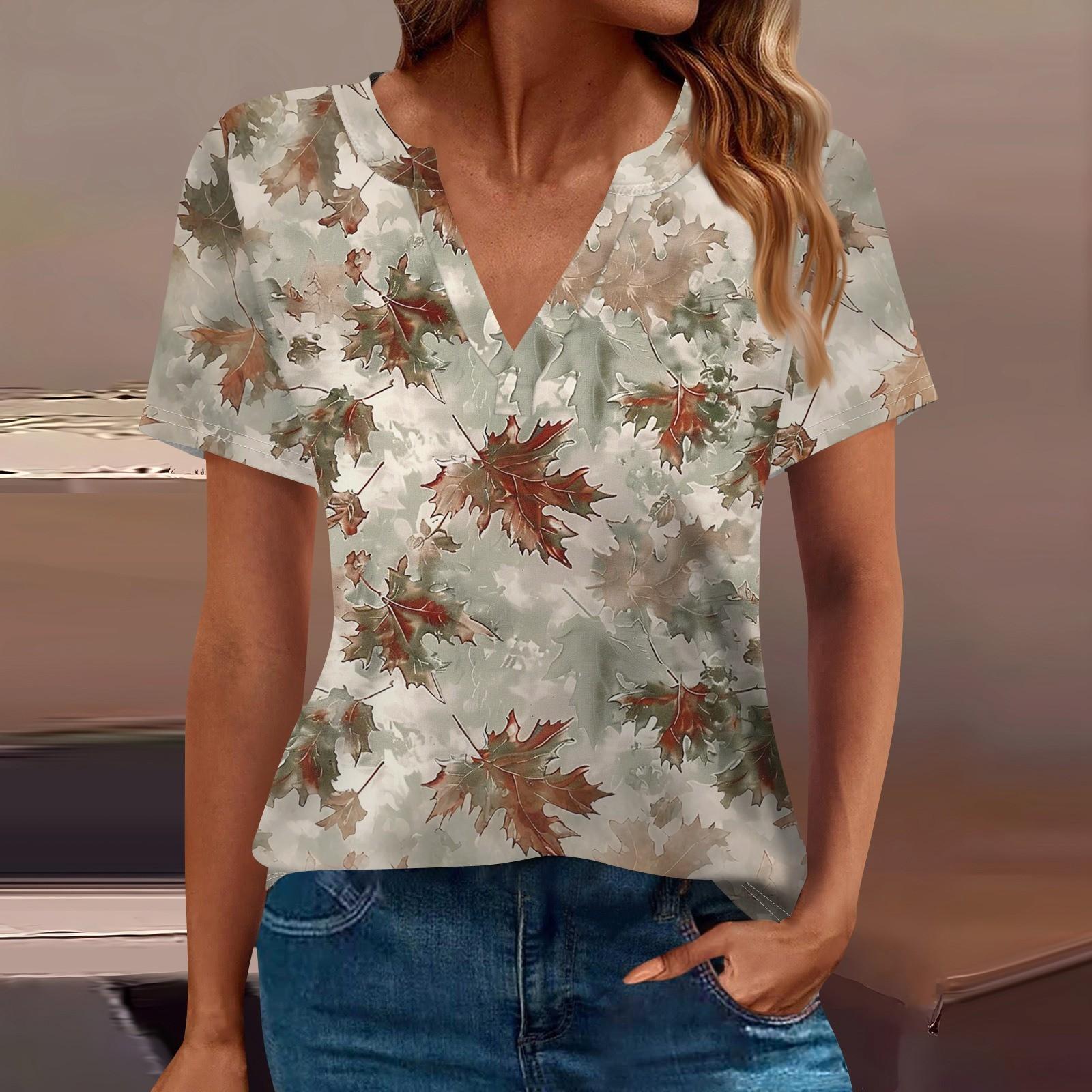 

Женская футболка Футболка с принтом с коротким рукавом Повседневные выходные Мода Базовый топ с V-образным вырезом Обычный топ XXL