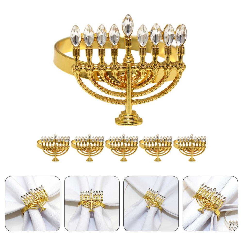 6 Pcs Napkin Ring White Tray Hotel Holders Decorative Buckles Bracket Metal Rings Alloy Menorah Adornment Shaped