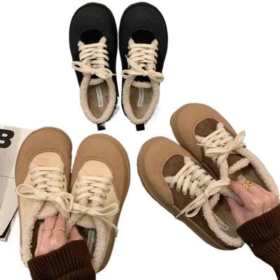 Fashion Women Plush Casual Sneakers Non-Slip Thick Sole Warm Cotton Shoes Outdoor Suede Student Sports Shoes Retro Platform Women Shoes