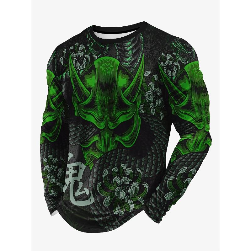 

Весенне-осенние футболки с круглым вырезом, элементами национального стиля и 3D-принтом, модные повседневные мужские футболки с длинным рукавом 5XL