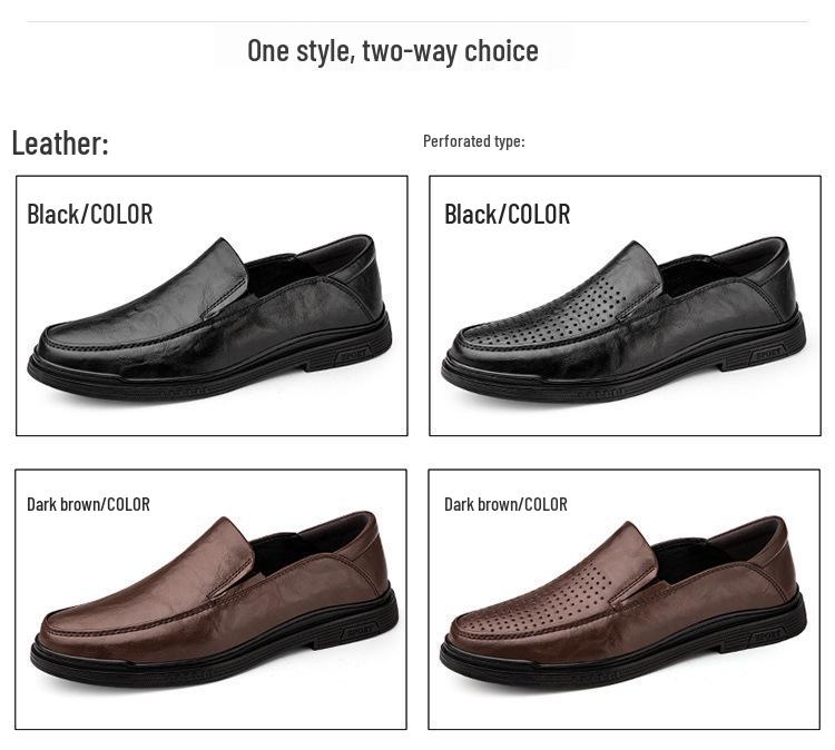 Men's 2025 New Genuine Leather Slip-On Casual Black Shoes - Breathable and Business-Ready