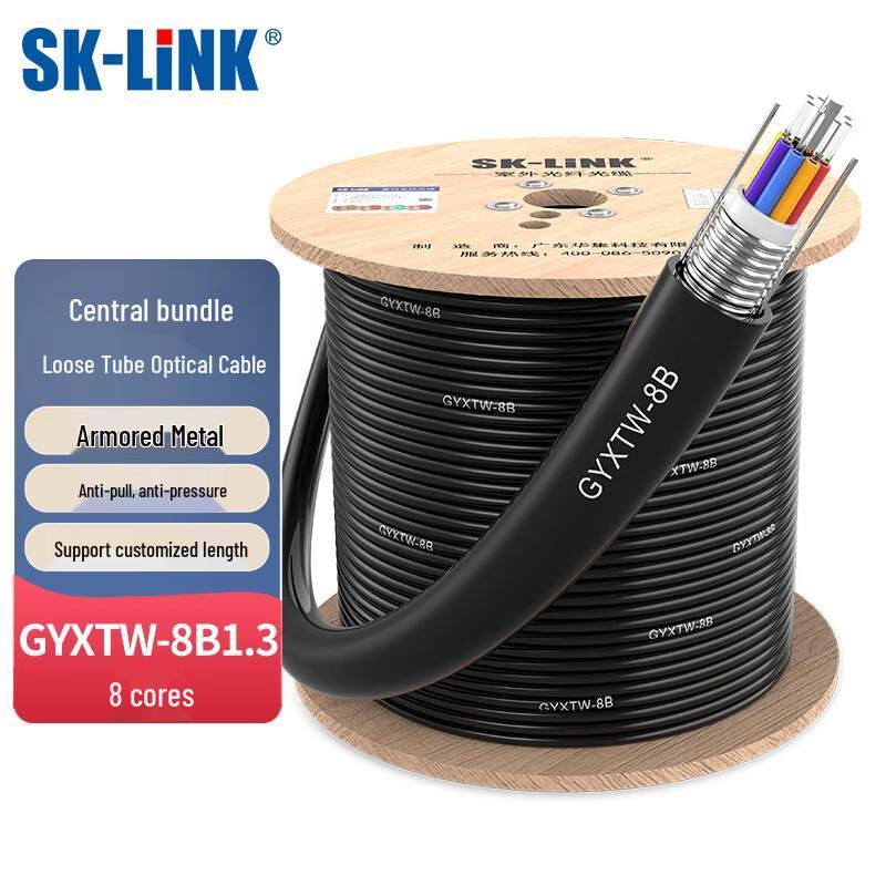 

SK-LINK 8-Core Armored Single-Mode Outdoor Fiber Optic Cable, 100m