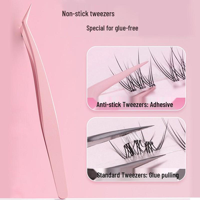 Gold Feather Anti-Stick Tweezers: Adhesive-Free False Lash Tool for Beginners & Pros