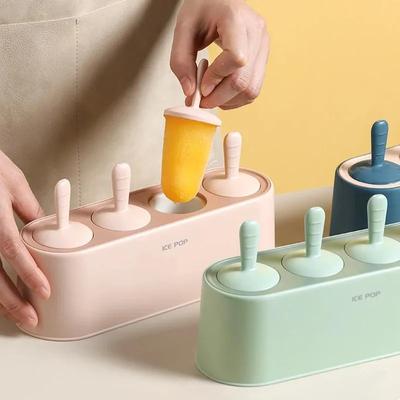 Home Ice Cream Mold Popsicle Diy Tool Silicone 4-hole Popsicle Box Children Dessert Ice Cream Maker Kitchen Tools Diy Ice Cream