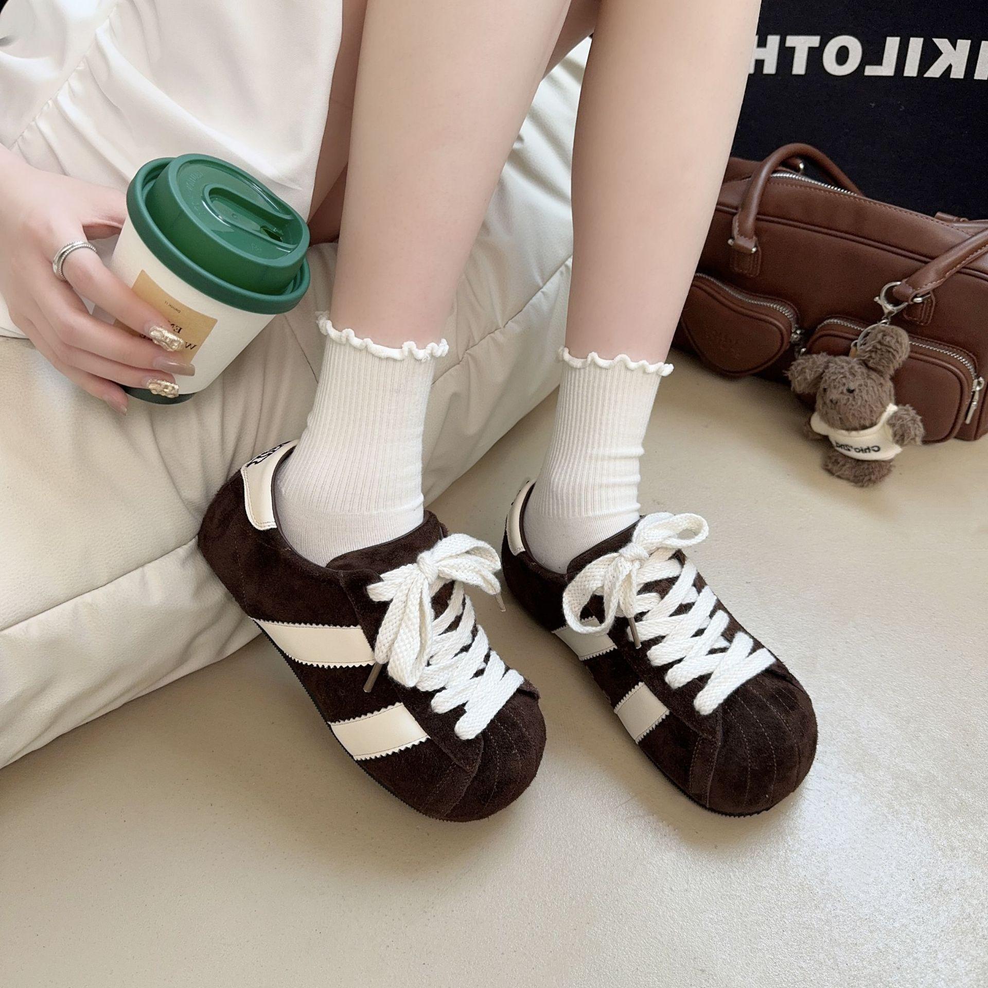 

European matte leather big head lace-up bread shoes casual board shoes thin German training shoes flat shoes sports shoes women s shoes 40 темно-коричневого