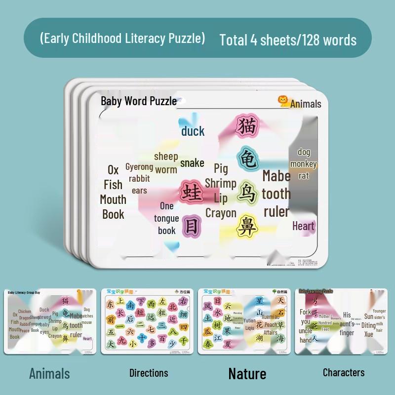 Advanced Educational Literacy Puzzle for Ages 3-6: Early Chinese Character Recognition Cards for Toddlers and Young Children