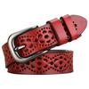 Womens Genuine Leather Belt With Geometric Cutout Design Vintage Style Alloy Pin Buckle Waistband Jeans Skirts