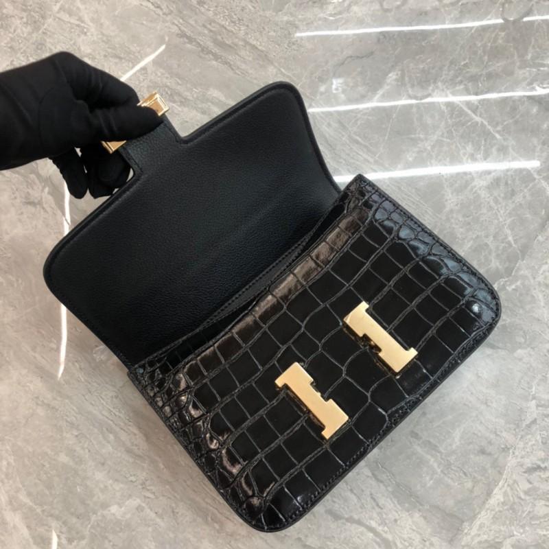 New Cowhide Crocodile Pattern Kangkang Bag Authentic Leather Fashionable Tofu Elegant Texture Cross-section All-matching Small Square Women Length 23x Thickness 7x Height 17cm
