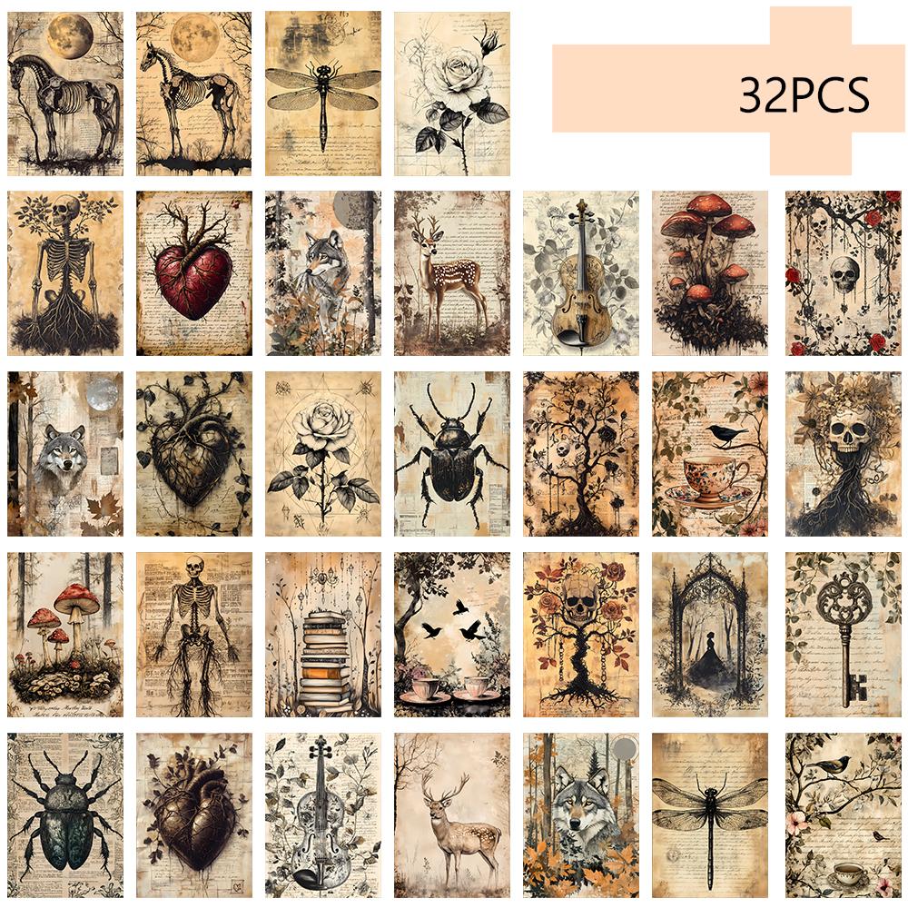 

32pcs, vintage Halloween postcards, skulls, wolves, birthday/anniversary gifts, collectible, giftable, and mailable