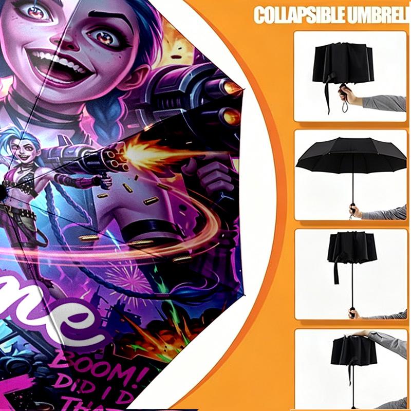 Custom Name Personalized Jinx Print Umbrella, Auto Open Close, 8‑Rib Sturdy Frame, Commute Camping Hiking Use, Birthday Gift