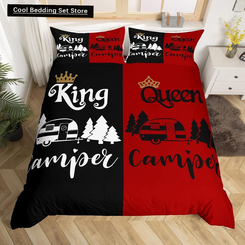 Camping Äventyr Kung Drottning Påslakan Utrustning Yxa Stock Sängkläder Set Lägereld Spade Täcköverdrag Polyester Täckeöverdrag