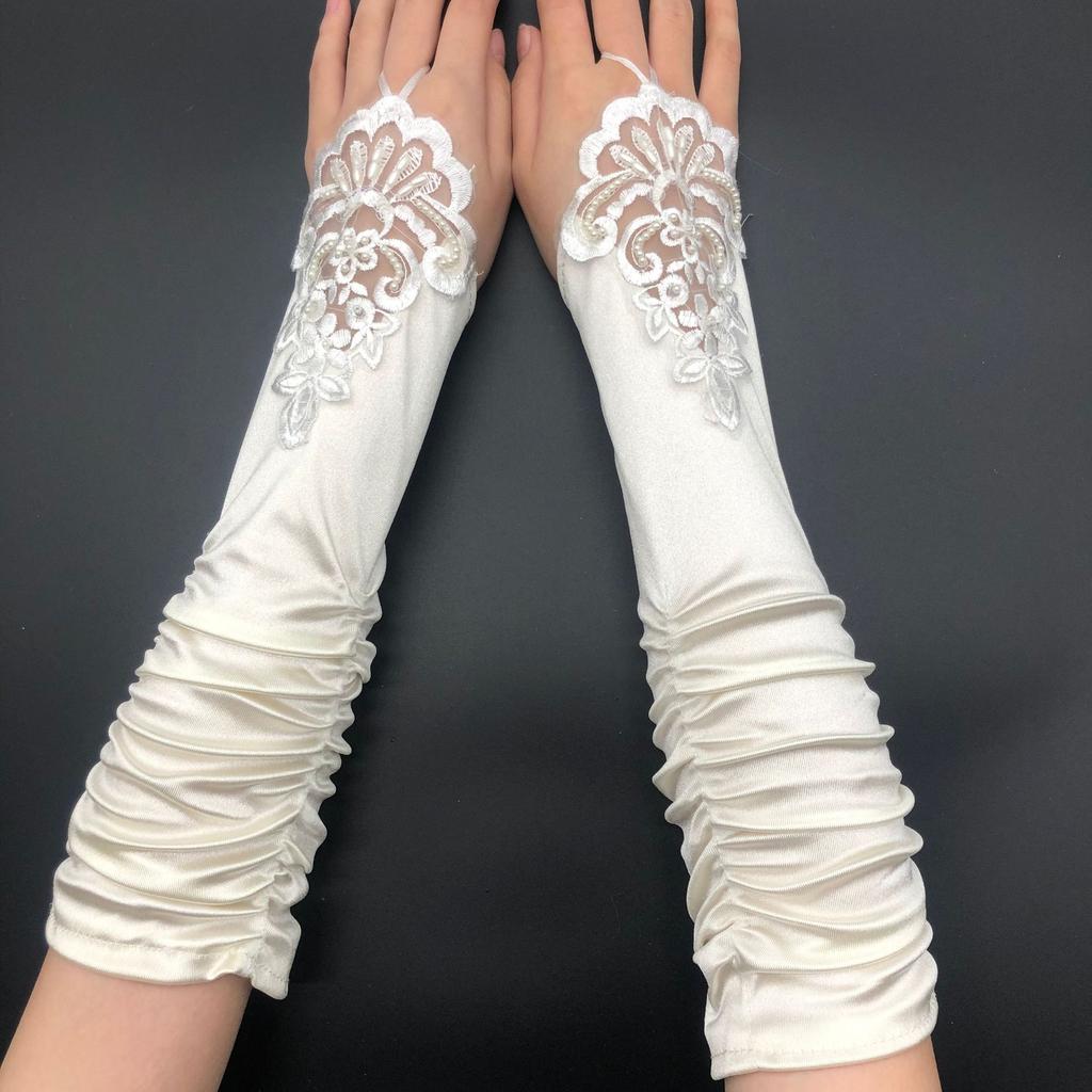 Medium And Long Stretch Satin Flower Piece Embroidery Foreign Trade Folds 1920 Ball Dress Accessories Gloves