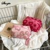Plush Makeup Bags with Handle Soft Travel Cosmetic Storage Bag Portable Love Print Organizer Pencil Case Cute Clutch Pouch
