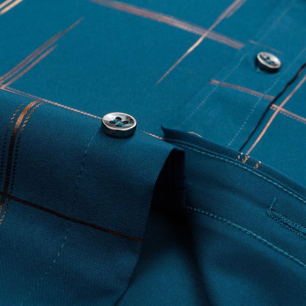 Herren Gestreiftes Goldfoliendruck Bügelfreies Langarm Freizeithemd mit Brusttasche Ganzjahres Stretch Weich Pflegeleicht Komfort-Passform