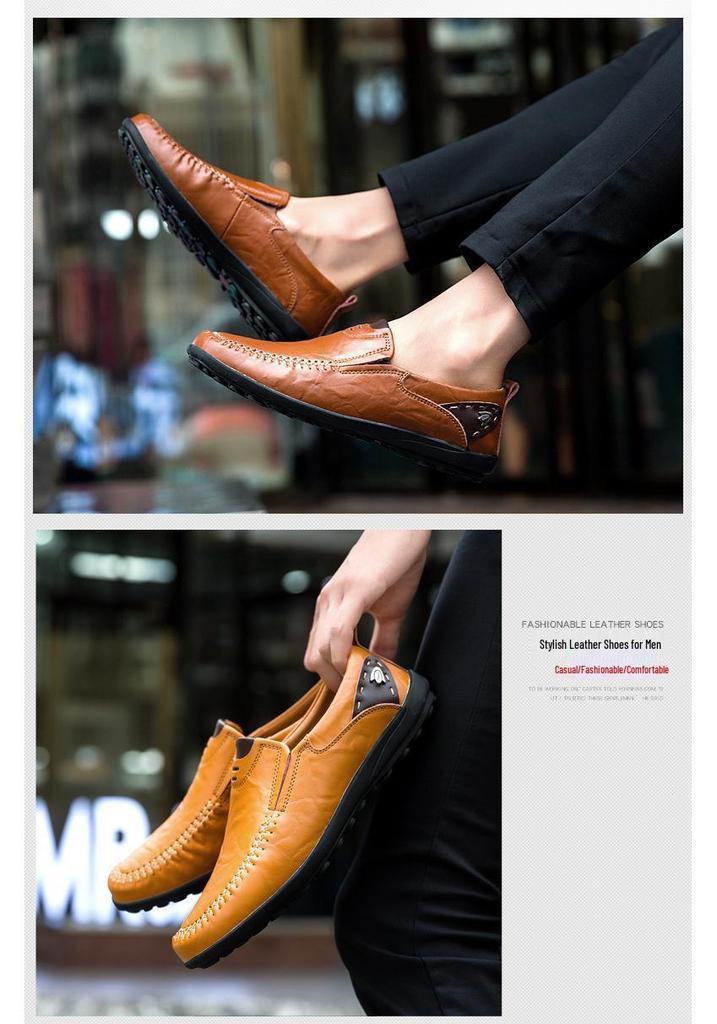 Men's Soft Sole Leather Slip-On British Style Driving Shoes, Big Size, Trendy & Versatile.