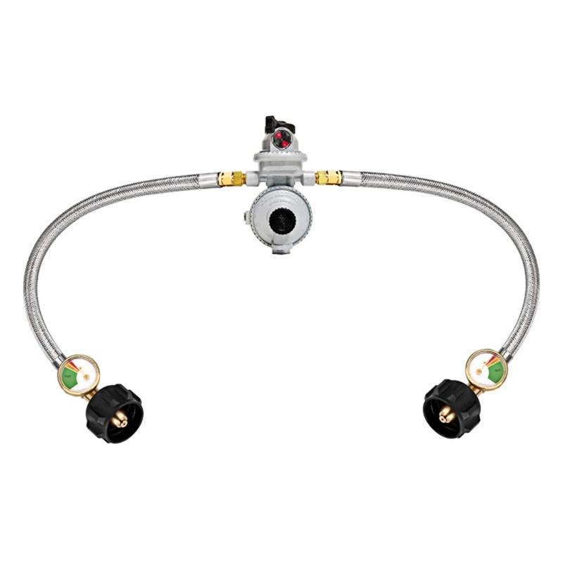 17inch Regulator Propane Hose Connector Replacement Stainless Steel Propane Hose with Gauges 1/4in Male NPT