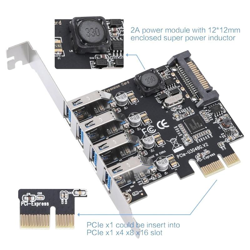 PCI-E To USB 3.0 Adapter 4-Ports 5Gbps Self-Powered USB 3.0 PCI  Pansion Card with 15 Pin Connector for