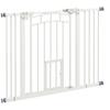 Pressure Fit Stair Dog Gate W/ Small Cat Door, Automatic Closing Door, Double Locking, for 74-100cm Openings - White