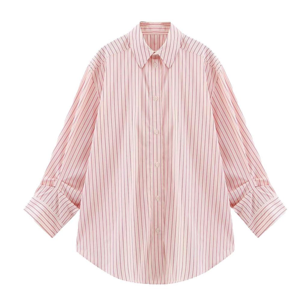 2025 Spring European & American Style Striped Single-Breasted Loose Shirt