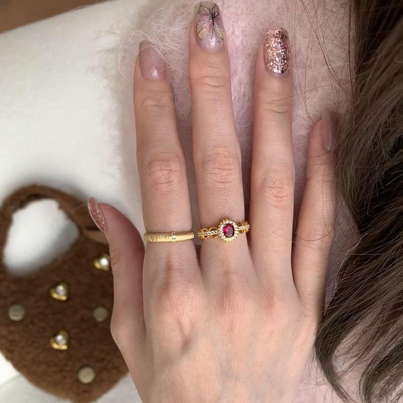 18k Real Gold Electroplated Oval Zir*****pen Ring Retro Index Finger Ring Exquisite Jewelry