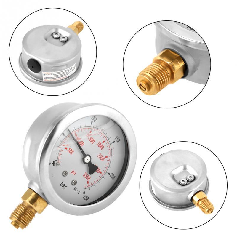 Metal Pressure Gauge 0-250Bar 3750PSI 0-600Bar 8500Psi 1/4" 63mm Dial Hydraulic Water Pressure Gauge manometer pressure measure