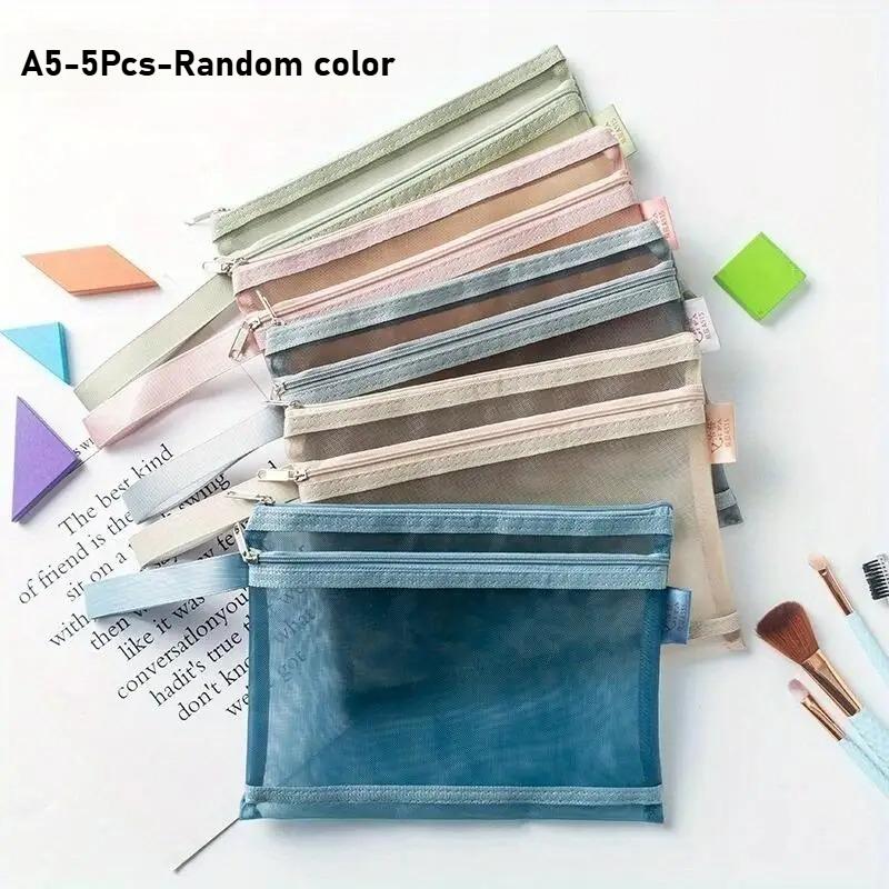 A4/A5 Morandi Double-layer Transparent Nylon Mesh Student Test Paper Classification Material Storage Bag,file Bag,pen Bag
