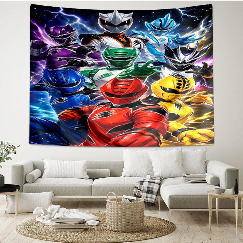 Mighty Morphin Power Rangers Druck Wandteppich - Tragbares Wanddekor Tuch, für Zuhause, Studentenwohnheim, Reise, Schlafzimmer, Wohnzimmer - Ideales Geburtstags-Einweihungsgeschenk